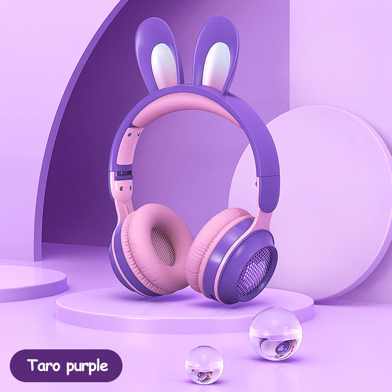 Cute Rabbit Ear Wireless Bluetooth Headphones – LED Glowing Luminous Foldable Headset with Built-in Mic & Adjustable Headband for Kids, Teens, and Cosplay